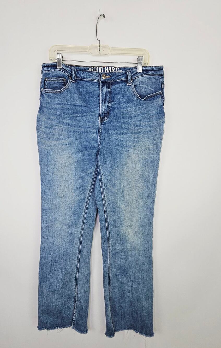 Good Hart High Rise Slit Flare Leg Jeans Size 12 High Rise Boho Hippie Raw Hem